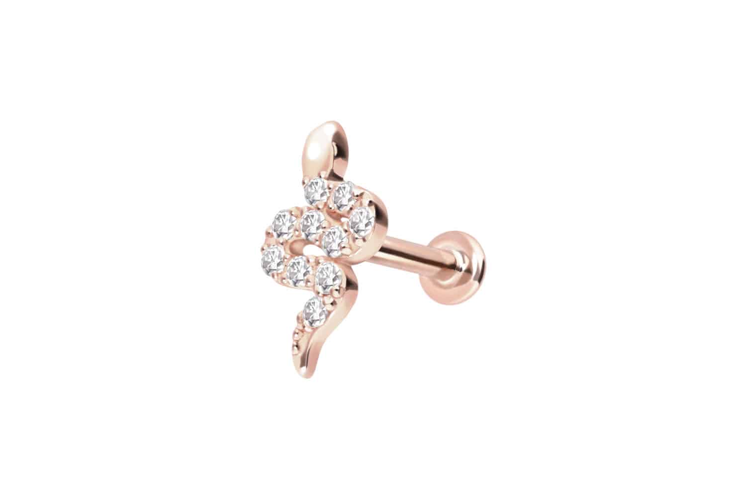 14 Karat Gold Labret Piercing mit Innengewinde MOISSANIT-SCHLANGE